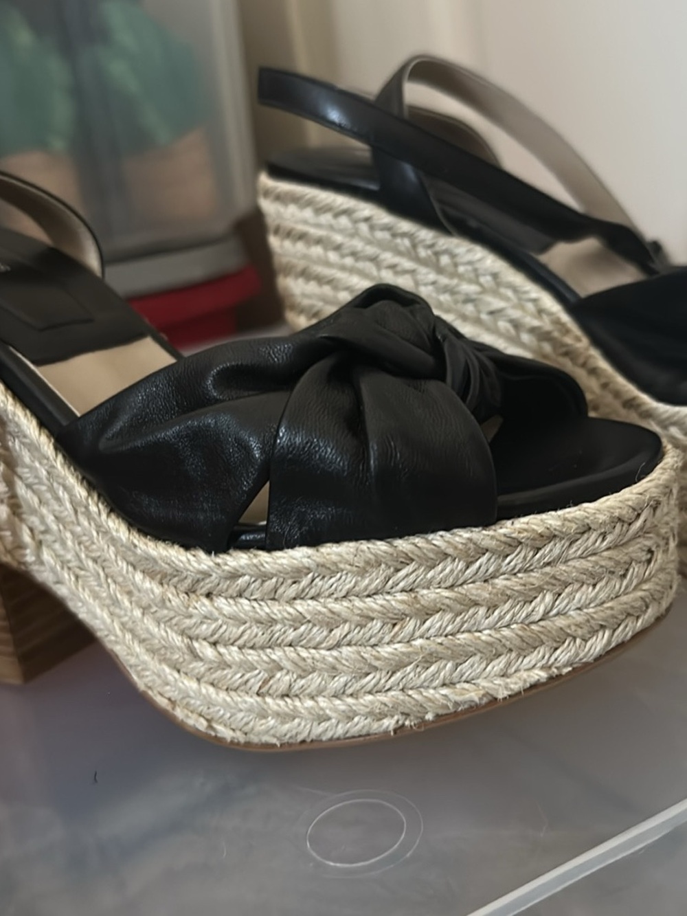 Michael Kors Collection Black Knot-Front Espadrille Wedge Sandals